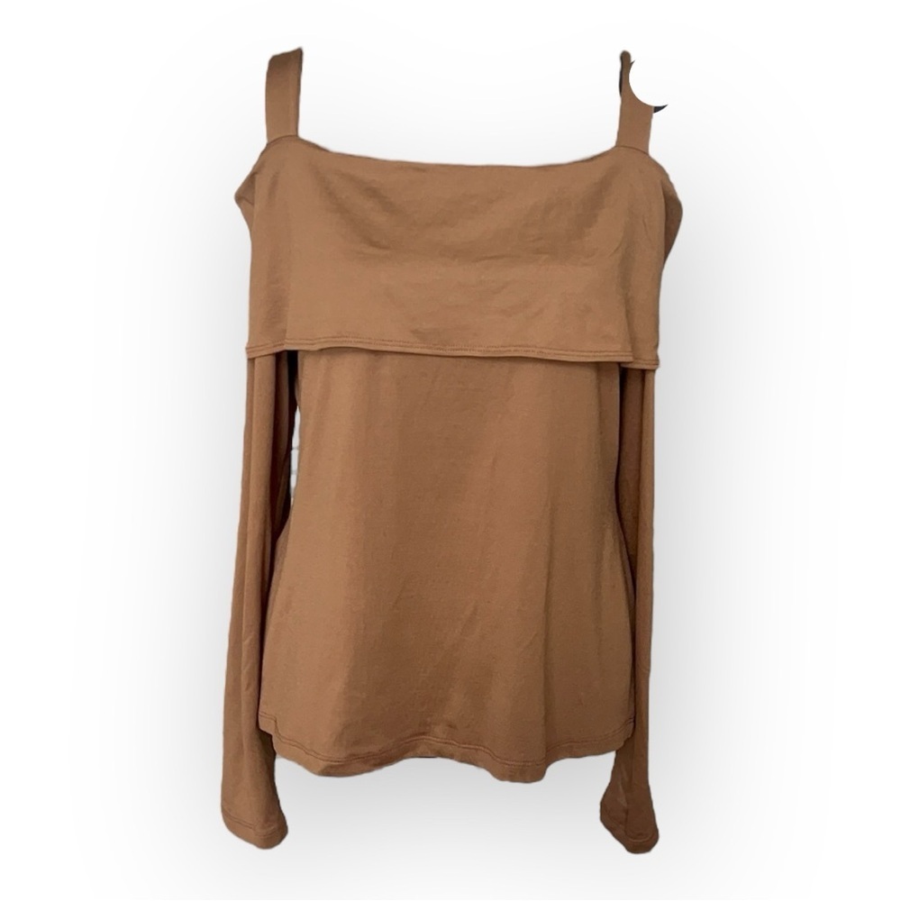 Tan Asymmetrical Long Sleeve Blouse